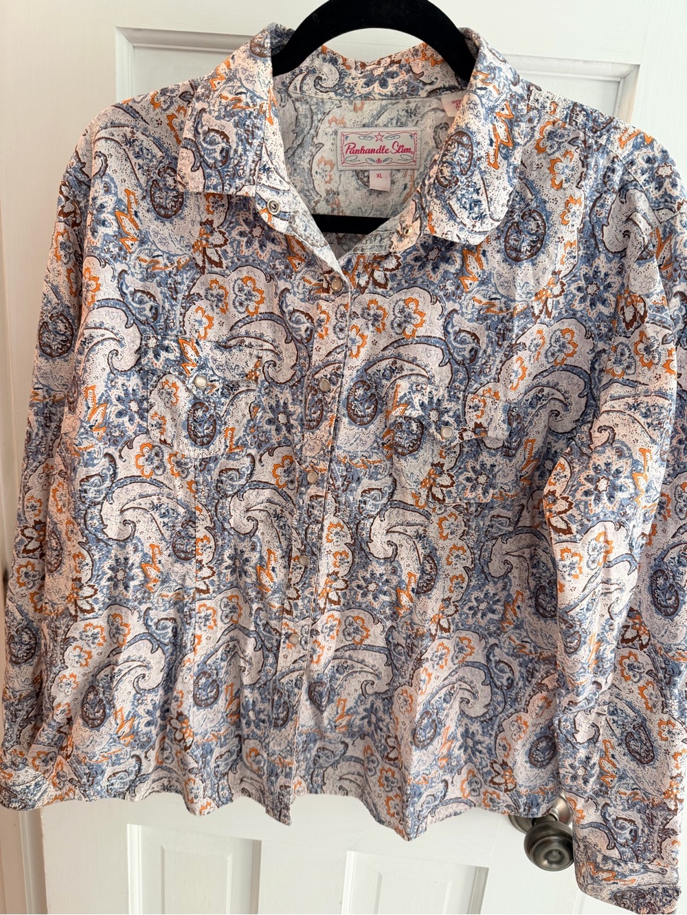 Panhandle Slim Paisley Button-Down Shirt - Blue & Orange on White